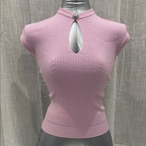Balmain Lilac Knit Cap Sleeve Top with Signature Button